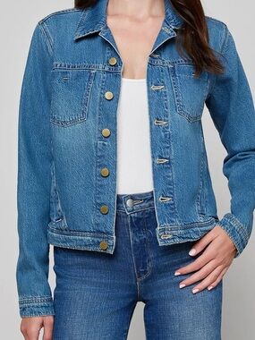 L’Agence Celine in Wilton Blue Denim Jeans Jacket with Brass Buttons in Small